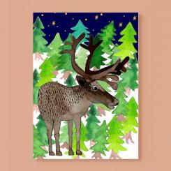 Frau Ottilie Postkarte Rentier im Wald 