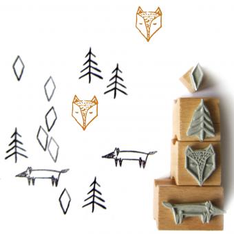 Handmade Stempelset Fuchs im Wald für Papier und Textil 